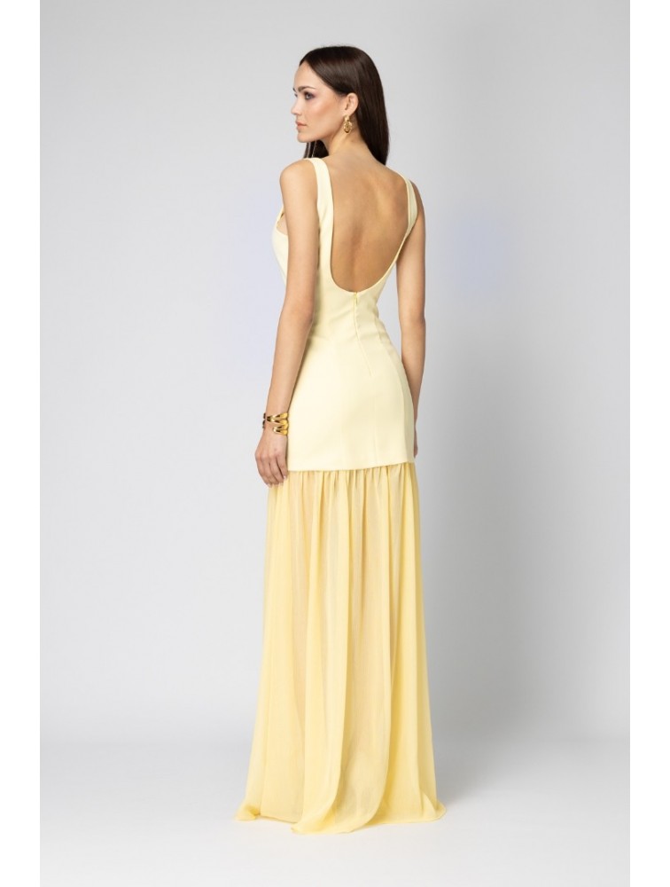 FOREVER YOUNG Aurea Crepe Dress Κίτρινο Κρεπ Φόρεμα με Εσάρπα