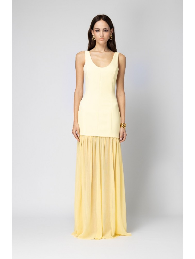 FOREVER YOUNG Aurea Crepe Dress Κίτρινο Κρεπ Φόρεμα με Εσάρπα