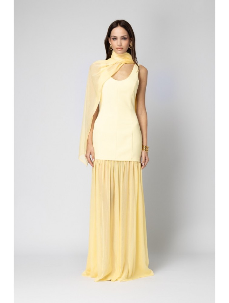 FOREVER YOUNG Aurea Crepe Dress Κίτρινο Κρεπ Φόρεμα με Εσάρπα