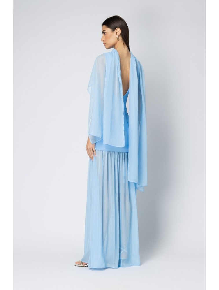 FOREVER YOUNG Aurea Crepe Dress Μπλε Κρεπ Φόρεμα με Εσάρπα