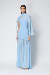 FOREVER YOUNG Aurea Crepe Dress Μπλε Κρεπ Φόρεμα με Εσάρπα