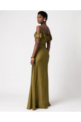 FOREVER YOUNG Camilla Satin Dress Olive Λαδί Μάξι Φόρεμα
