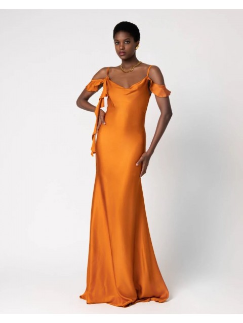 FOREVER YOUNG Camilla Satin Dress Orange Πορτοκαλί Μάξι Φόρεμα