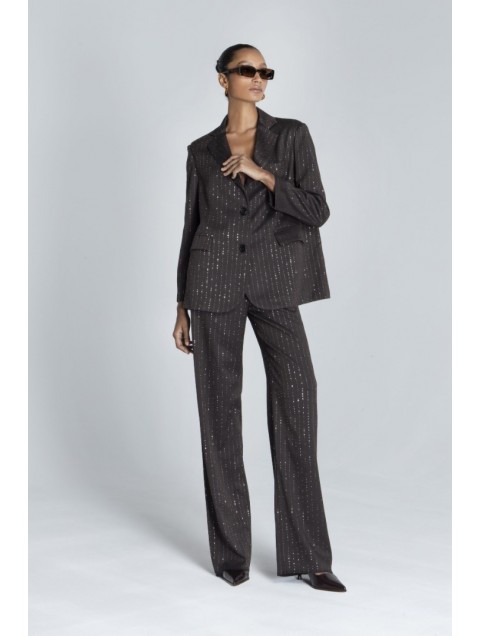 FOREVER YOUNG Cleo Sparkling Blazer Καφέ Σακάκι με Στρας
