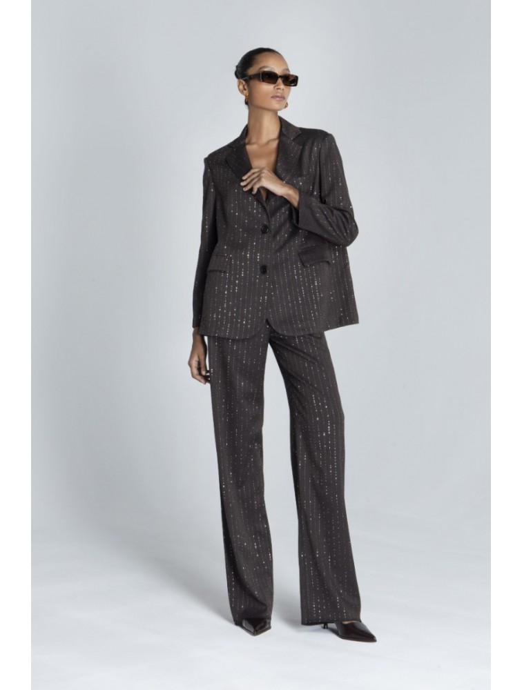 FOREVER YOUNG Cleo Sparkling Blazer Καφέ Σακάκι με Στρας