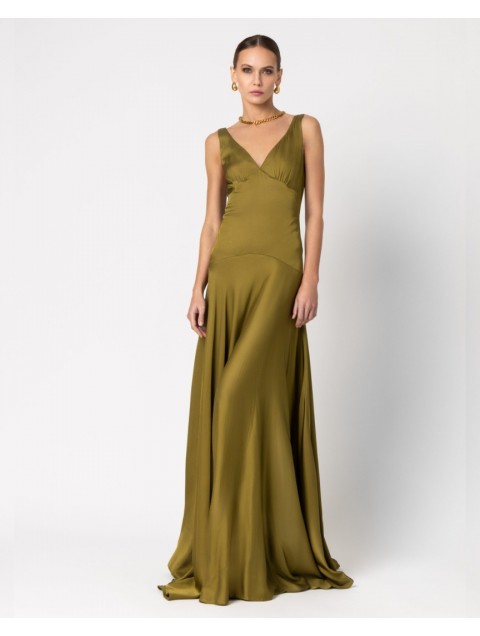 FOREVER YOUNG Ivy Satin Dress Olive Λαδί Φόρεμα
