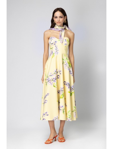 FOREVER YOUNG Jardin Satin Scarf Κίτρινο Φλοράλ Μαντήλι