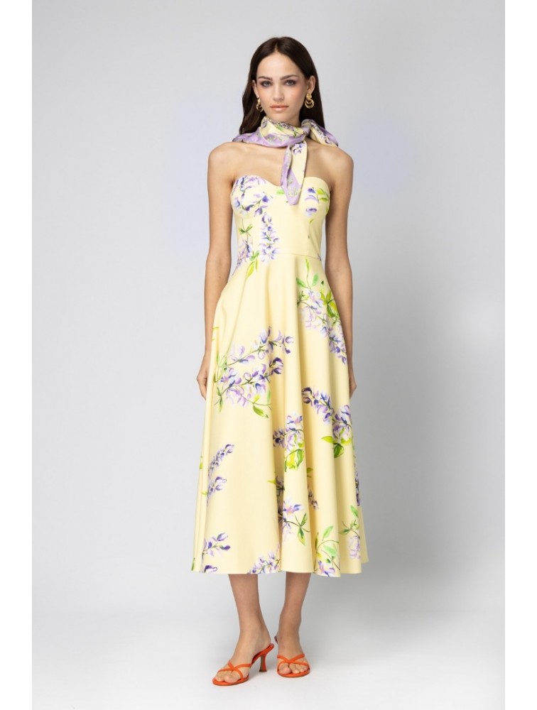 FOREVER YOUNG Jardin Satin Scarf Κίτρινο Φλοράλ Μαντήλι