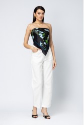FOREVER YOUNG Jardin Satin Scarf Μαύρο Φλοράλ Μαντήλι