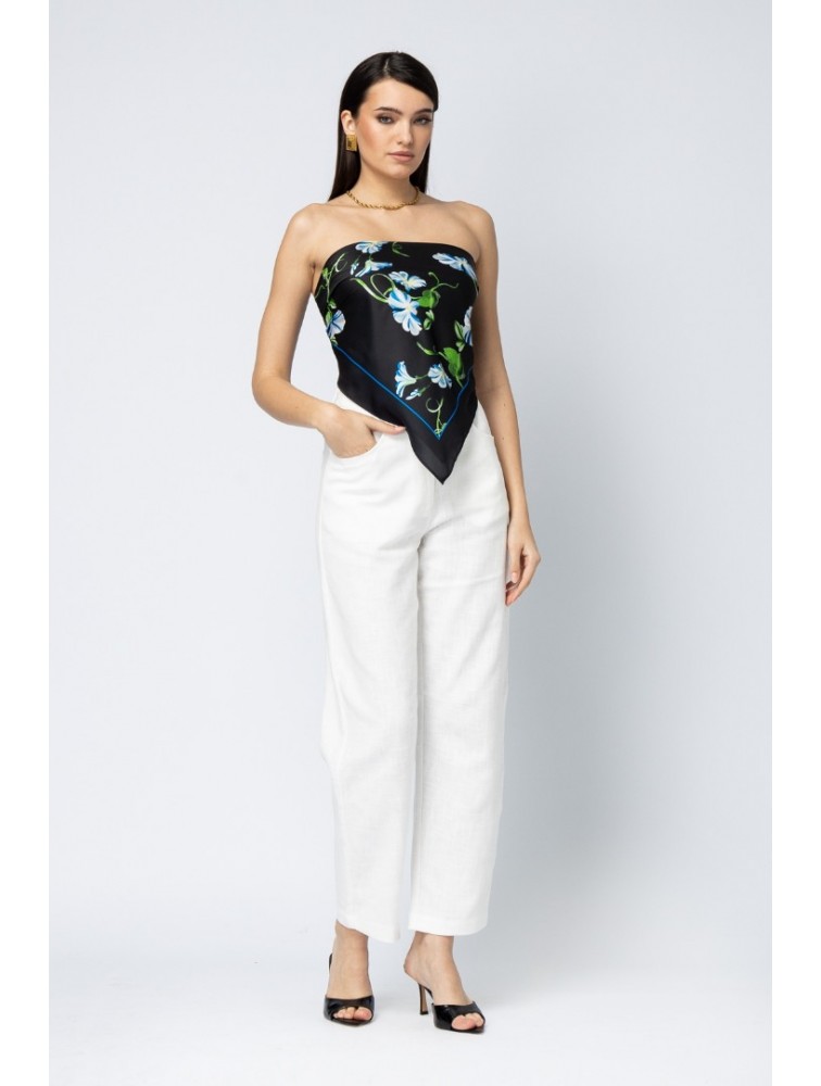 FOREVER YOUNG Jardin Satin Scarf Μαύρο Φλοράλ Μαντήλι