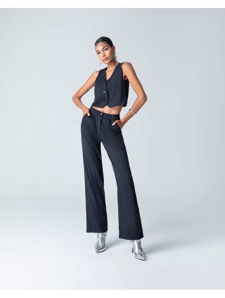 FOREVER YOUNG Mary Pinstripe Vest Μαύρο Ριγέ Γιλέκο