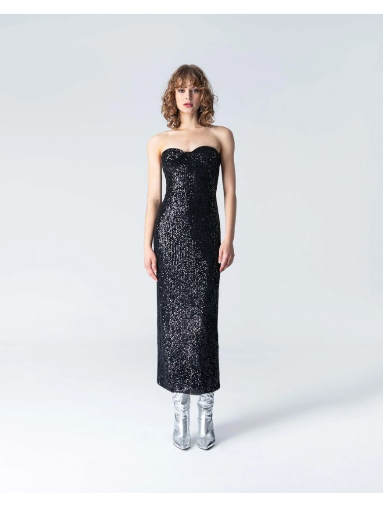 FOREVER YOUNG Pandora Sequin Dress Μαύρο Φόρεμα με Παγιέτα