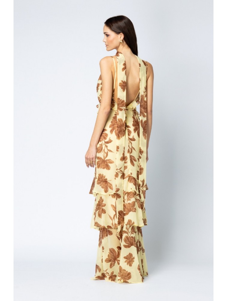 FOREVER YOUNG Terra Dress Κίτρινο Φλοράλ Μάξι Φόρεμα