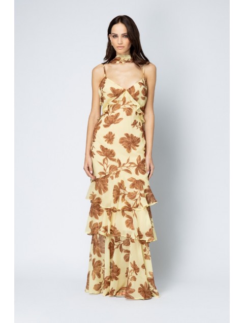 FOREVER YOUNG Terra Dress Κίτρινο Φλοράλ Μάξι Φόρεμα