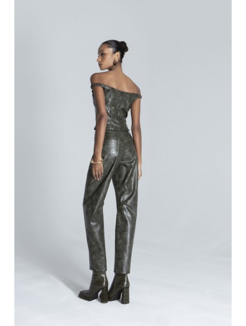 FOREVER YOUNG Vega Pants Χακί Κροκό Παντελόνι