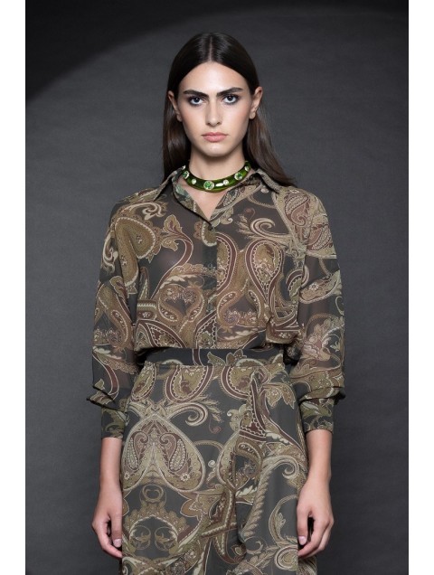 FOREVER YOUNG Olivia Shirt Εμπριμέ Λαδί Πουκάμισο