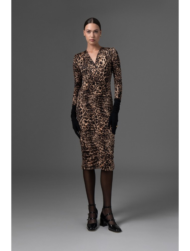 FOREVER YOUNG Layla Midi Dress Λεοπάρ Μίντι Φόρεμα