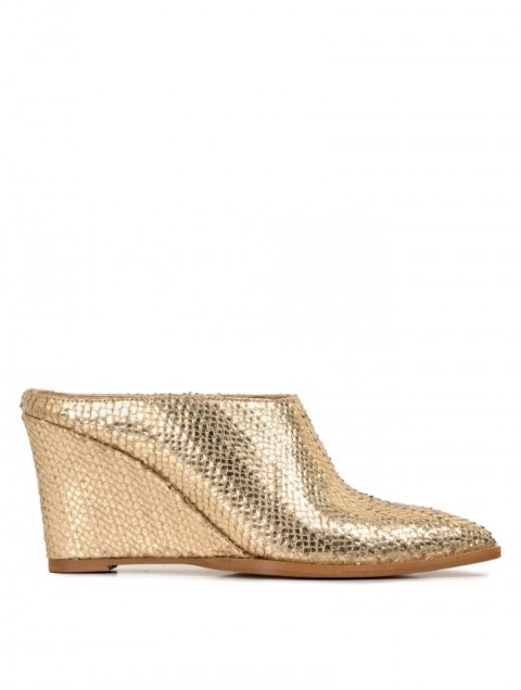 Glamazons Gold Leather Wedge Χρυσά Δερμάτινα Mules