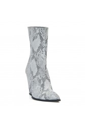 GLAMAZONS Texas White Snakeprint Leather Wedge Boots