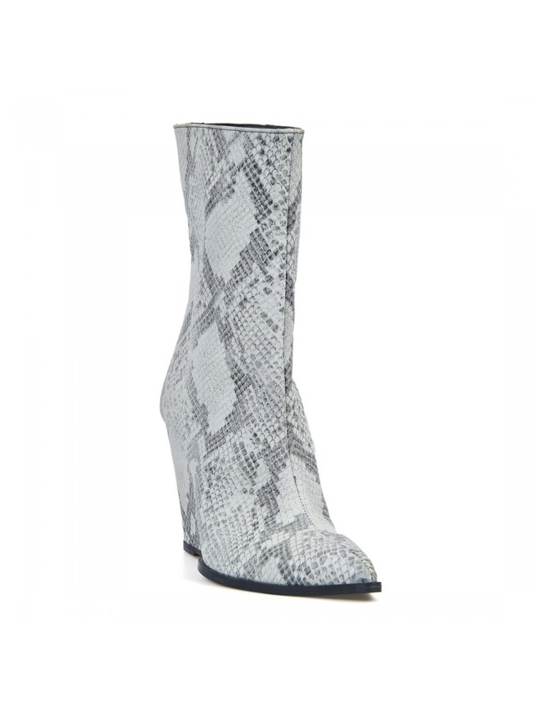 GLAMAZONS Texas White Snakeprint Leather Wedge Boots