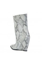 GLAMAZONS Texas White Snakeprint Leather Wedge Boots