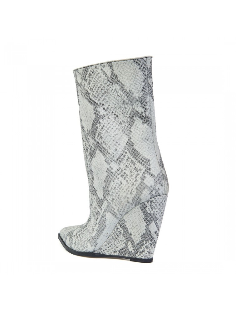 GLAMAZONS Texas White Snakeprint Leather Wedge Boots