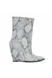 GLAMAZONS Texas White Snakeprint Leather Wedge Boots