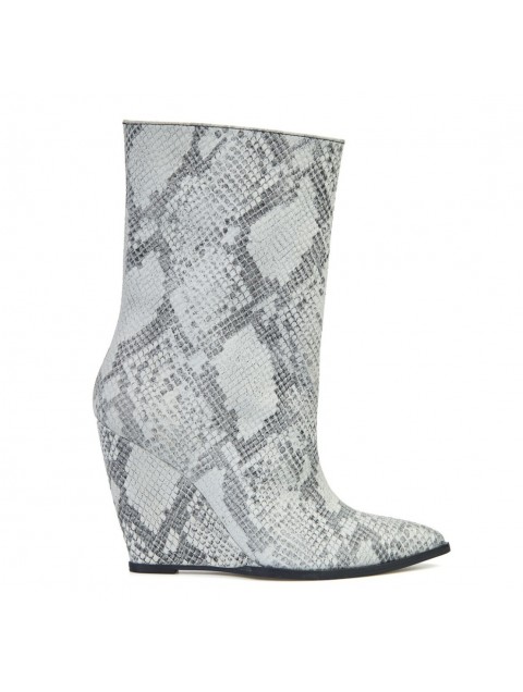 GLAMAZONS Texas White Snakeprint Leather Wedge Boots