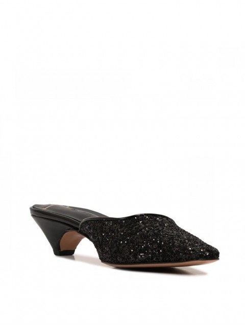 Glamazons Leather Black Glitter Mules 
