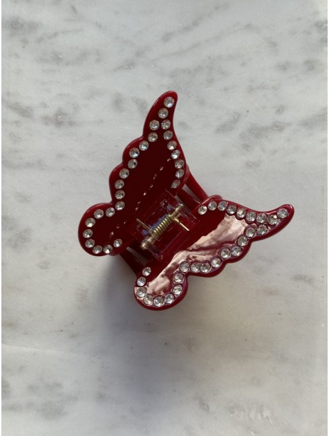 HEY BEAUTY Big Crystal Butterfly in Glossy Red Κόκκινο Κλάμερ Πεταλούδα