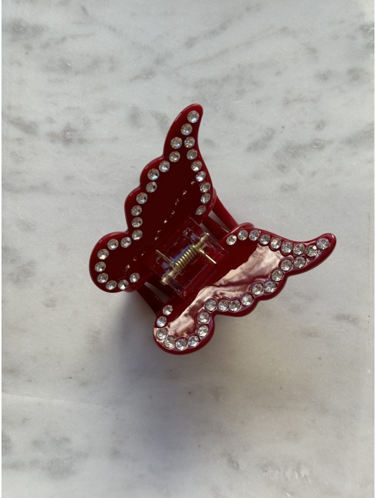 HEY BEAUTY Big Crystal Butterfly in Glossy Red Κόκκινο Κλάμερ Πεταλούδα