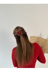 HEY BEAUTY Big Crystal Butterfly in Glossy Red Κόκκινο Κλάμερ Πεταλούδα