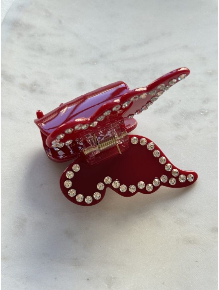 HEY BEAUTY Big Crystal Butterfly in Glossy Red Κόκκινο Κλάμερ Πεταλούδα