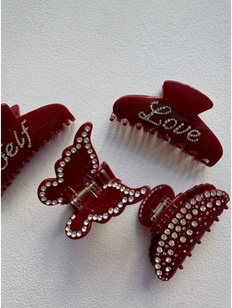 HEY BEAUTY Big Crystal Butterfly in Glossy Red Κόκκινο Κλάμερ Πεταλούδα