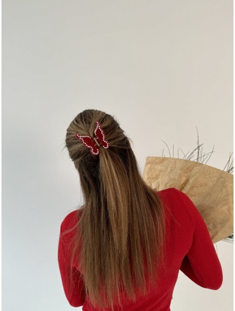 HEY BEAUTY Big Crystal Butterfly in Glossy Red Κόκκινο Κλάμερ Πεταλούδα