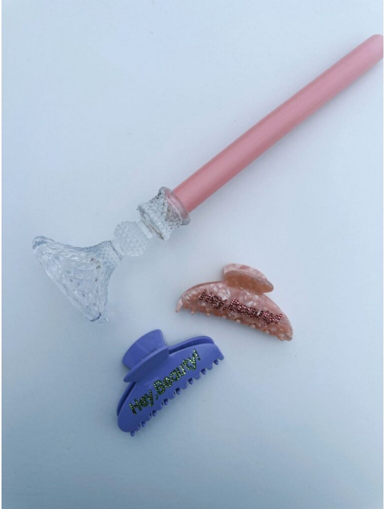 HEY BEAUTY Big Crystal Hey,Beauty! clip in Pink Ροζ Κλάμερ