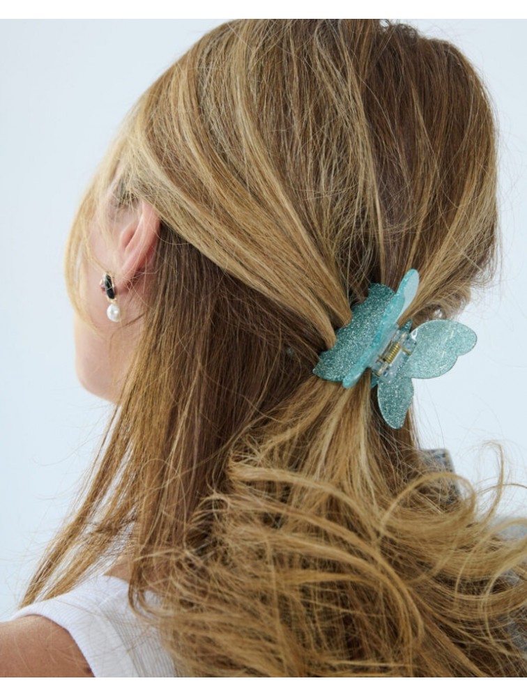HEY BEAUTY Glowy Butterfly in Blue Μπλε Κλάμερ Πεταλούδα