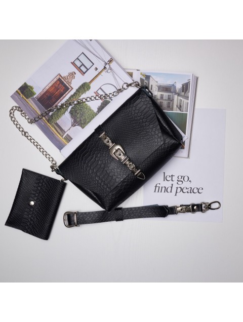 INDIVIDUAL The River Black Leather Women's Shoulder Bag With Nickel Buckle