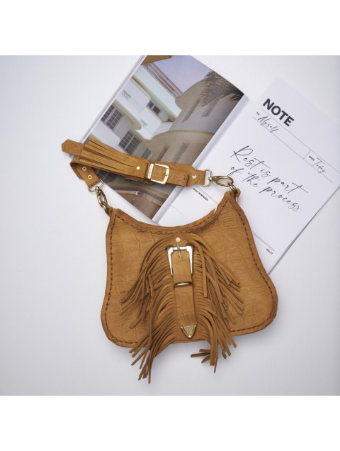 INDIVIDUAL Aerials Honey Leather Women's Shoulder Bag With Gold Buckle
