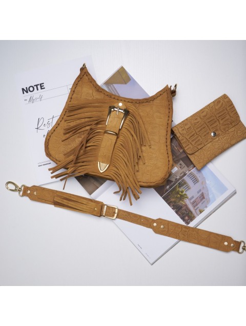 INDIVIDUAL Aerials Honey Leather Women's Shoulder Bag With Gold Buckle
