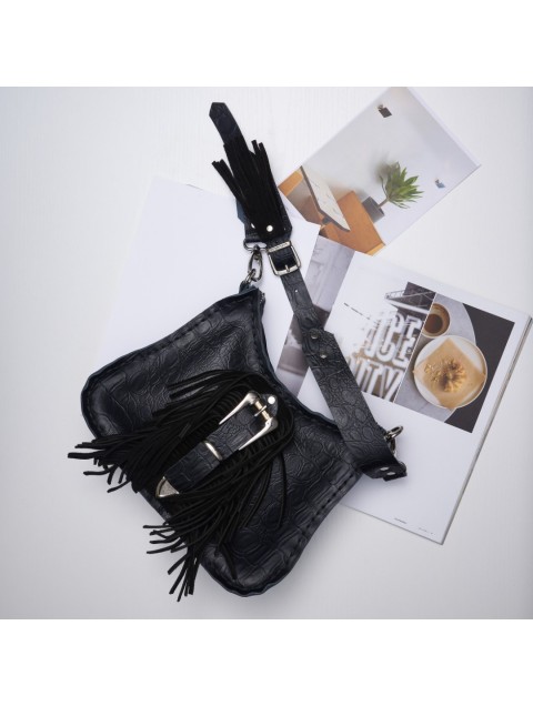 INDIVIDUAL Aerials Black Leather Women's Shoulder Bag With Nickel Buckle
