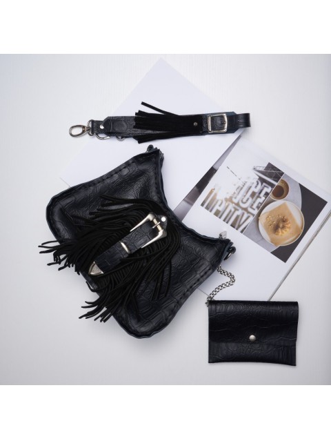 INDIVIDUAL Aerials Black Leather Women's Shoulder Bag With Nickel Buckle