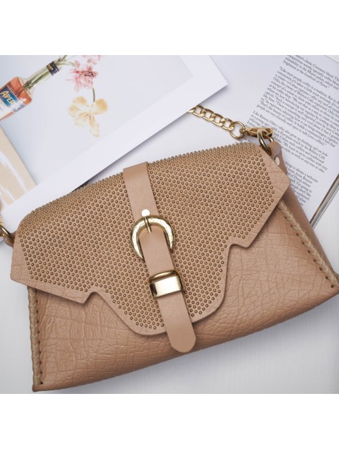 INDIVIDUAL Go Your Own Way Women's Leather Shoulder Bag In Mocha Color With Gold Buckle