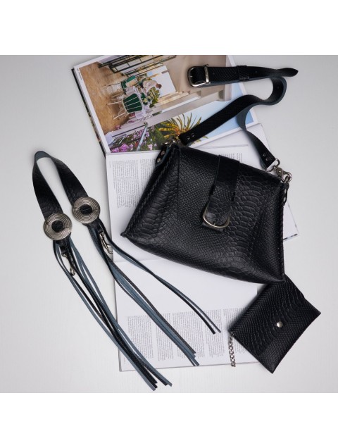 INDIVIDUAL What A Feeling Black Women's Leather Shoulder Bag With Nickel Buckle
