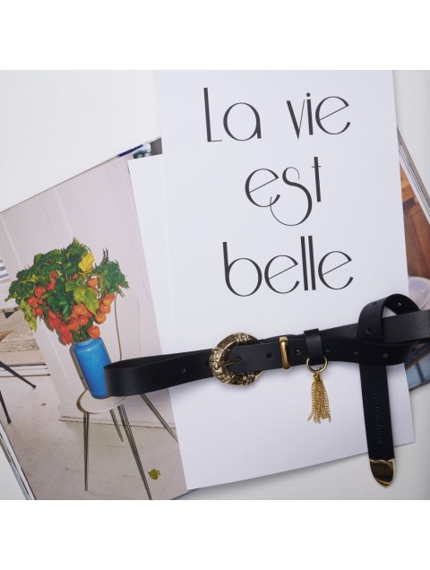 INDIVIDUAL Joyous Black Leather Women's Belt With Gold Details
