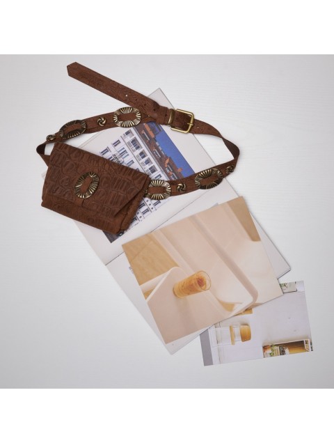 INDIVIDUAL Don't stop believin' Chocolate Leather Women's Waist Bag With Bronze Buckle