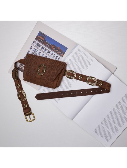 INDIVIDUAL Don't stop believin' Chocolate Leather Women's Waist Bag With Bronze Buckle
