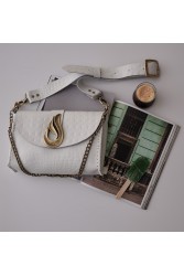 INDIVIDUAL "Teardrop" White leather shoulder-clutch bag