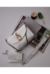 INDIVIDUAL "Teardrop" White leather shoulder-clutch bag