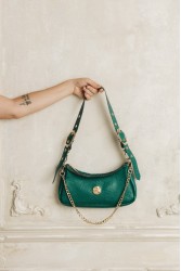 INDIVIDUAL Kashmir Πράσινη δερμάτινη γυναικεία τσάντα ώμου με χρυσά στοιχεία